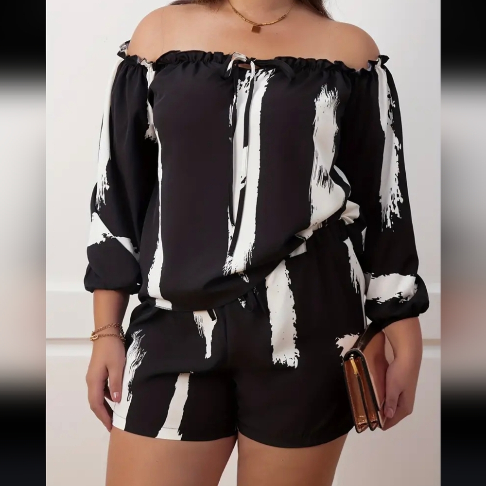 Lantern Sleeve & Drawstring Shorts Outfit